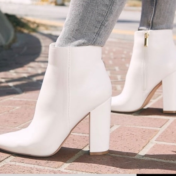 White Block Heeled Boot - Picture 3 of 4